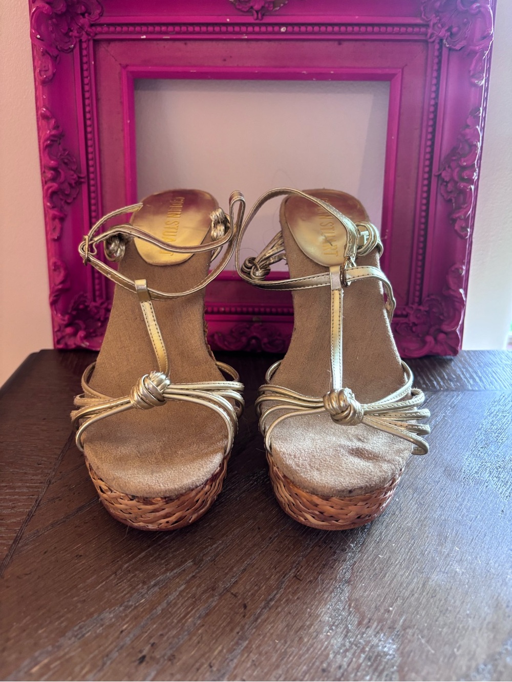 Colin Stuart Gold Strappy Wedge Sandals